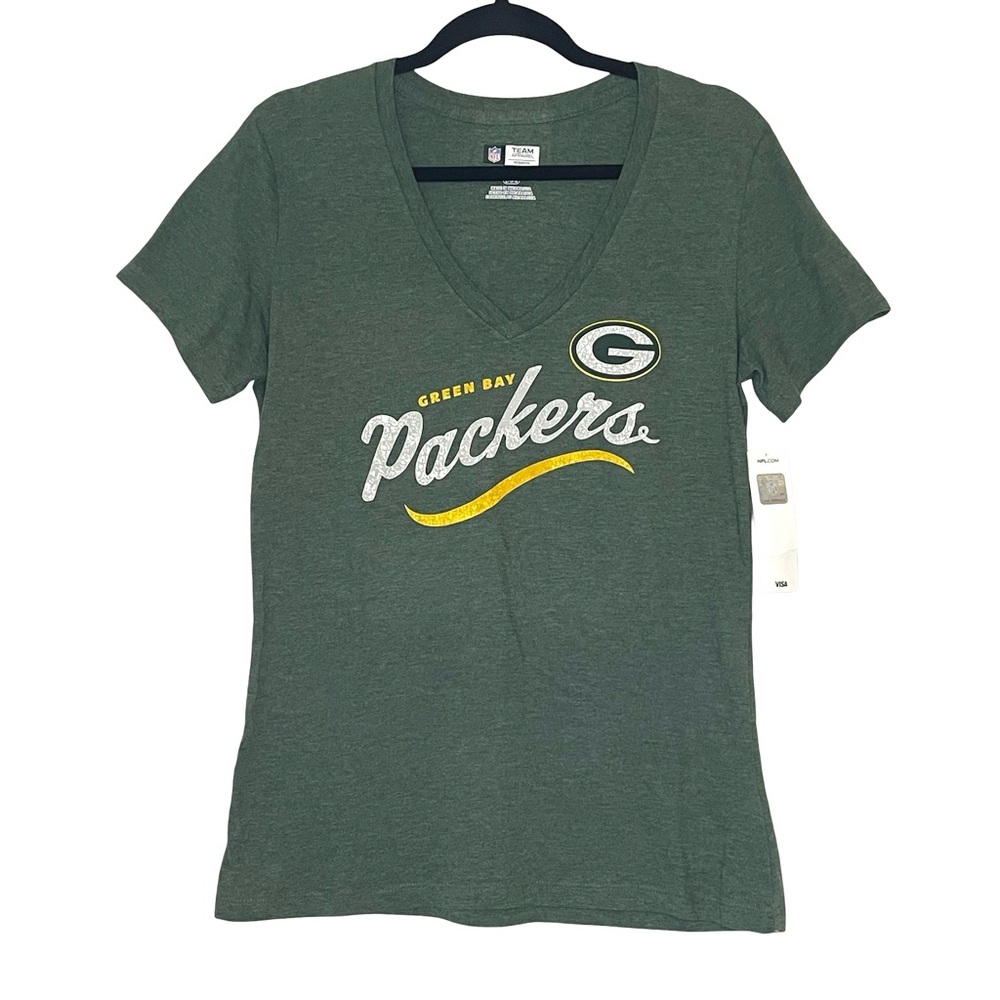 NFL Team Apparel NWT Green Bay Packers Short Sleeve V-Neck T-shirt Size Large